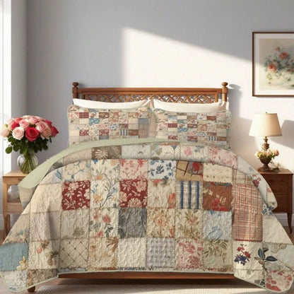 Flower Checkered Bedding Set Includes 1/2 Pillowcases