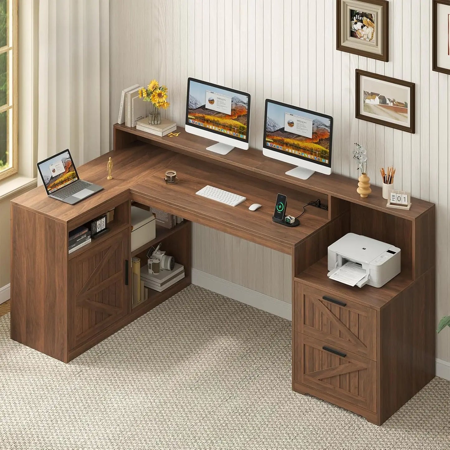 Farmhouse Home Office Desk with Storage