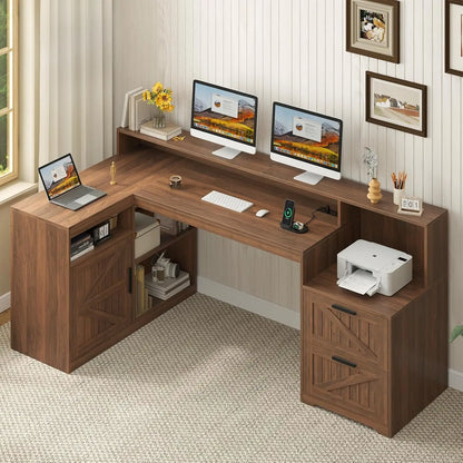 Farmhouse Home Office Desk with Storage
