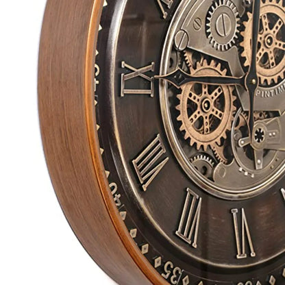24" Industrial Steampunk Style Wall Clock with Moving Gears