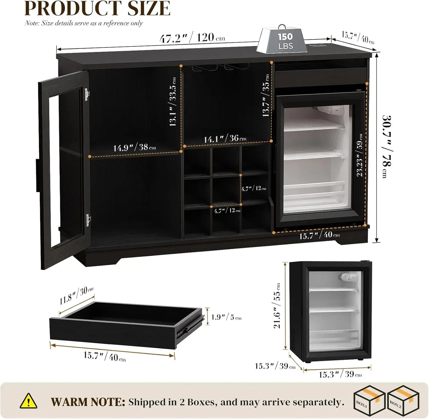 Wine & Liquor Bar Cabinet with LED Lights & Included Mini Fridge