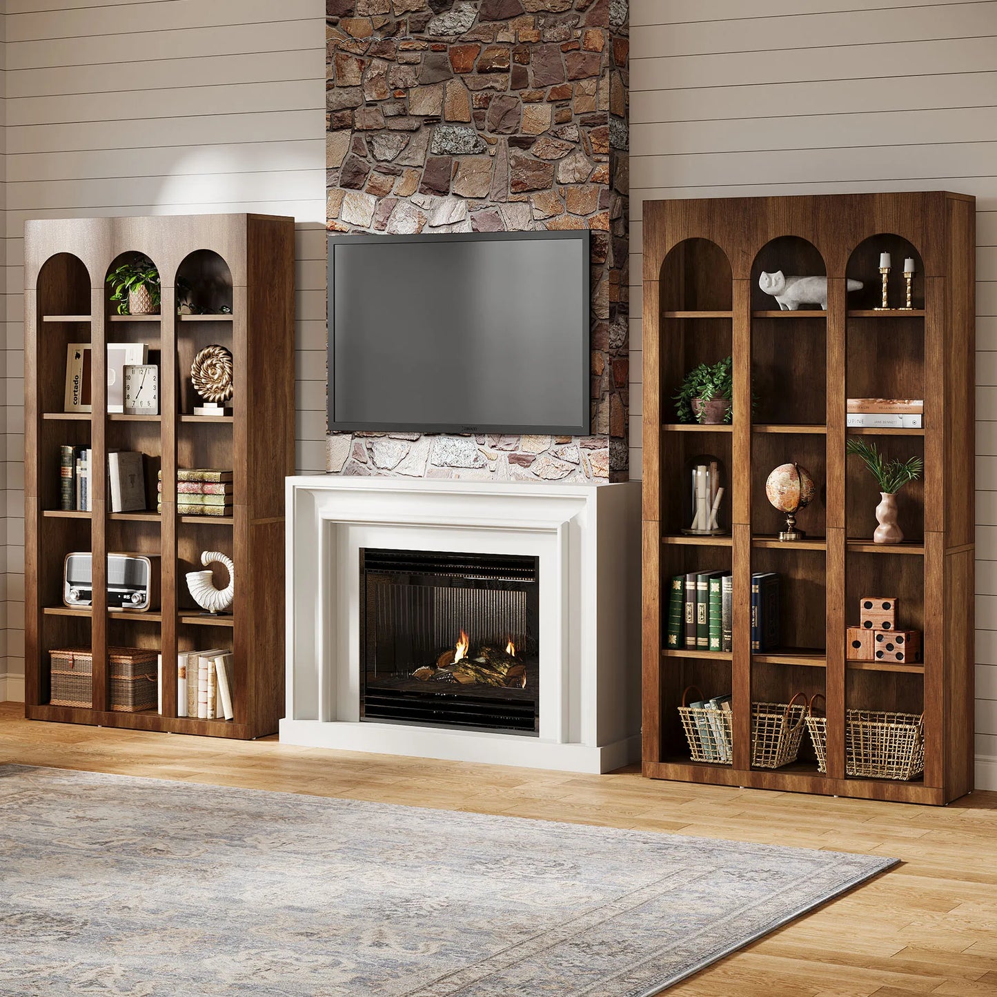 70.87" Tall, Arched Display Bookcase with Open Storage