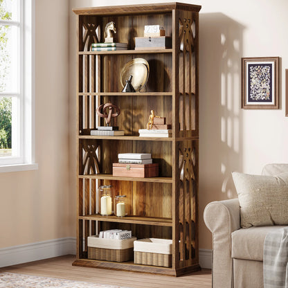 75" Tall Wooden Bookshelf with Display Shelves