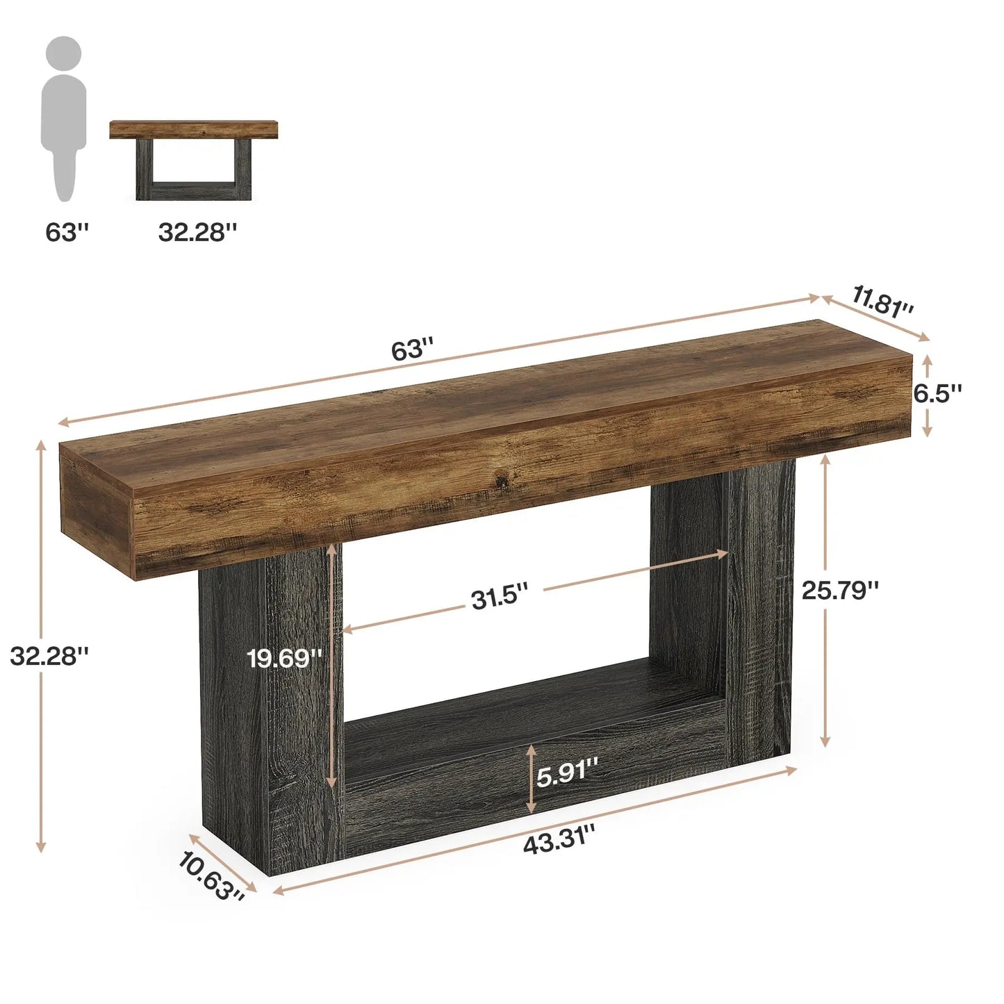 Rustic Farmhouse, Wooden Entryway Table or Living Room TV Stand