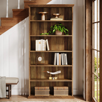 75" Tall Wooden Bookshelf with Display Shelves