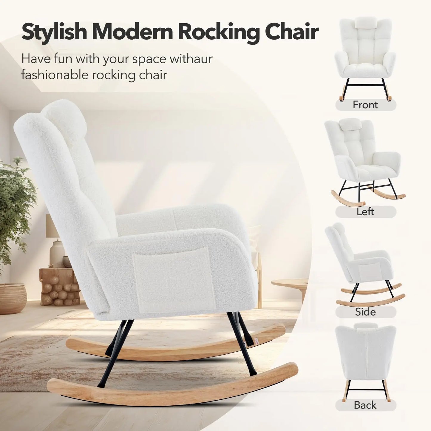 Nursery Rocking Chair with Padded Seat & High Backrest
