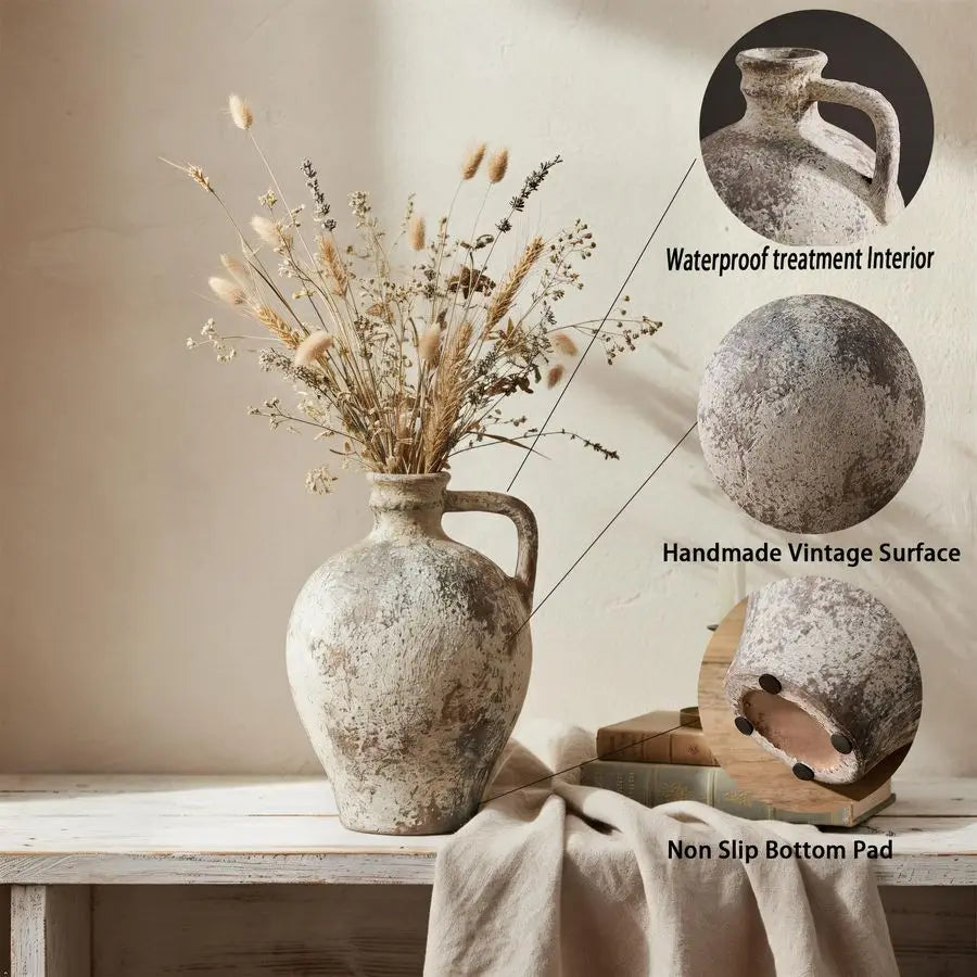 Rustic Terracotta Vase with Handle