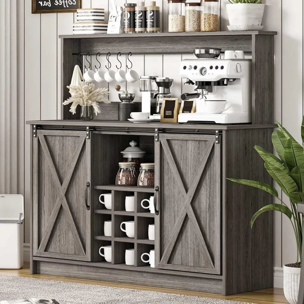 Farmhouse Style Coffee Bar Cabinet with Hutch