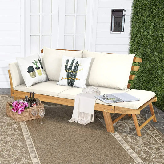 Wooden Patio Sofa with with Cushion & Pillows