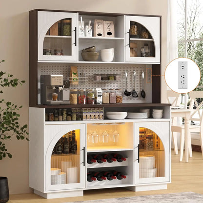 71" Tall, Kitchen Hutch Cabinet with Charging Station & LED