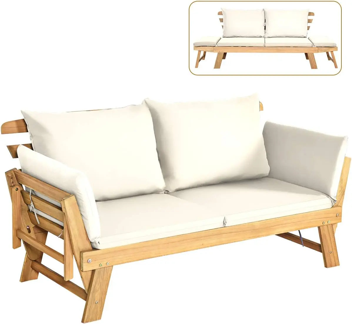 Wooden Patio Sofa with with Cushion & Pillows