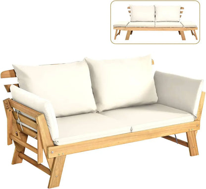 Wooden Patio Sofa with with Cushion & Pillows