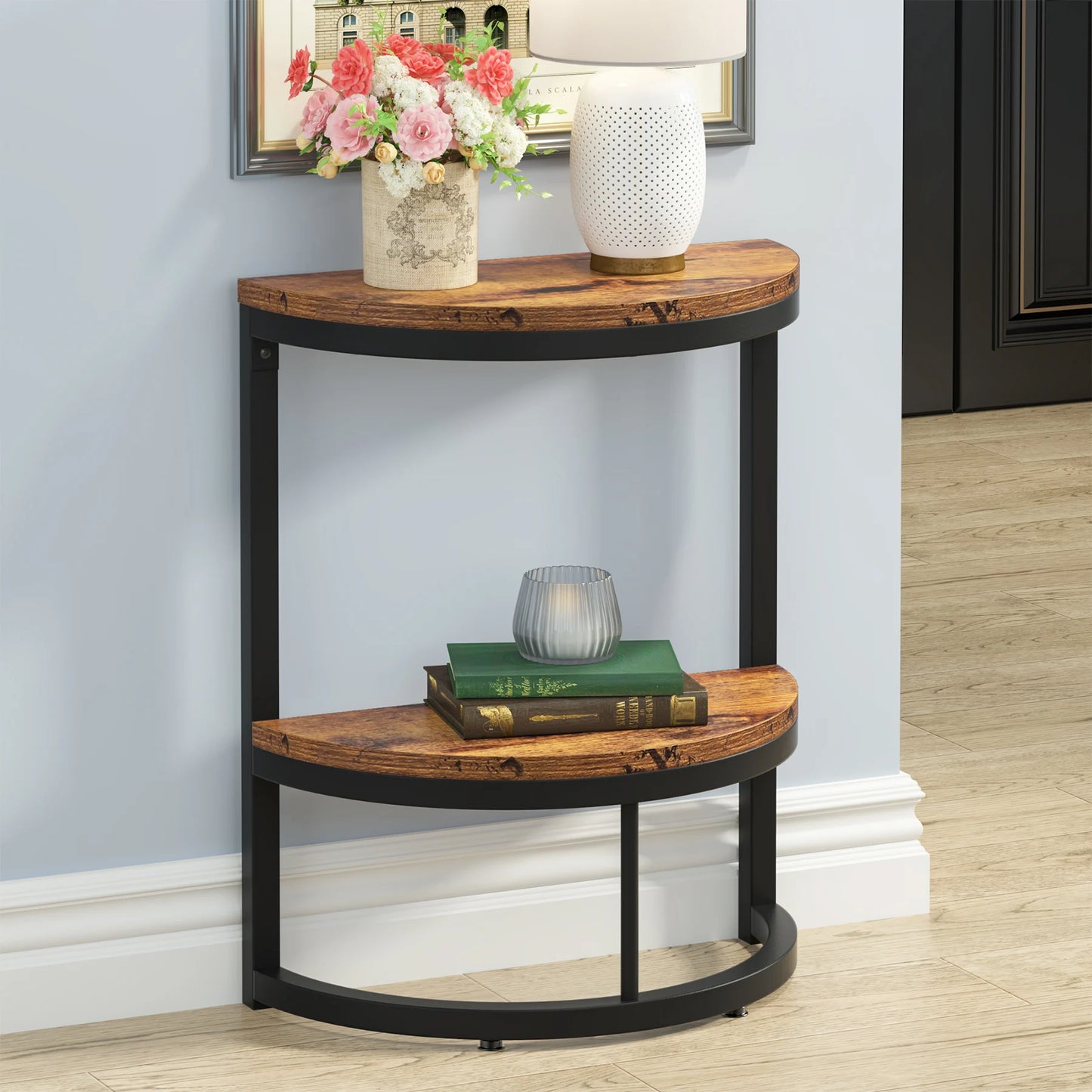 Farmhouse Industrial Semi Circle End Table
