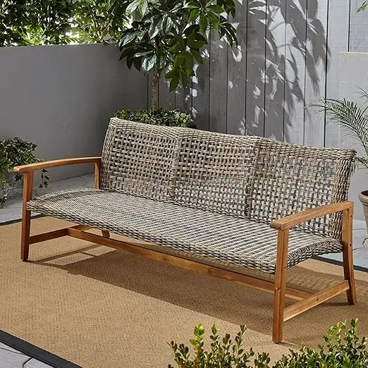 Wood & Wicker Sofa for Patio & Backyard