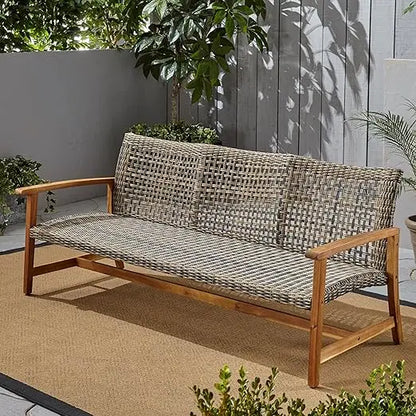 Wood & Wicker Sofa for Patio & Backyard