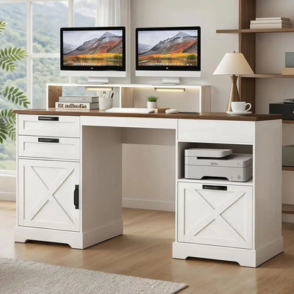 Farmhouse Home Office Desk with File Drawer & Lift Top