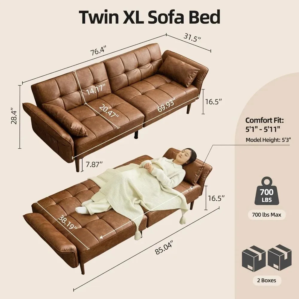 Convertible Sleeper Sofa with Pillows