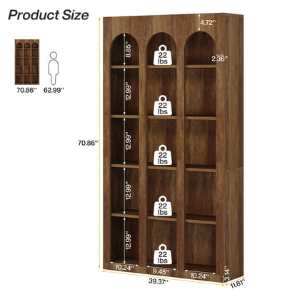 70.87" Tall, Arched Display Bookcase with Open Storage