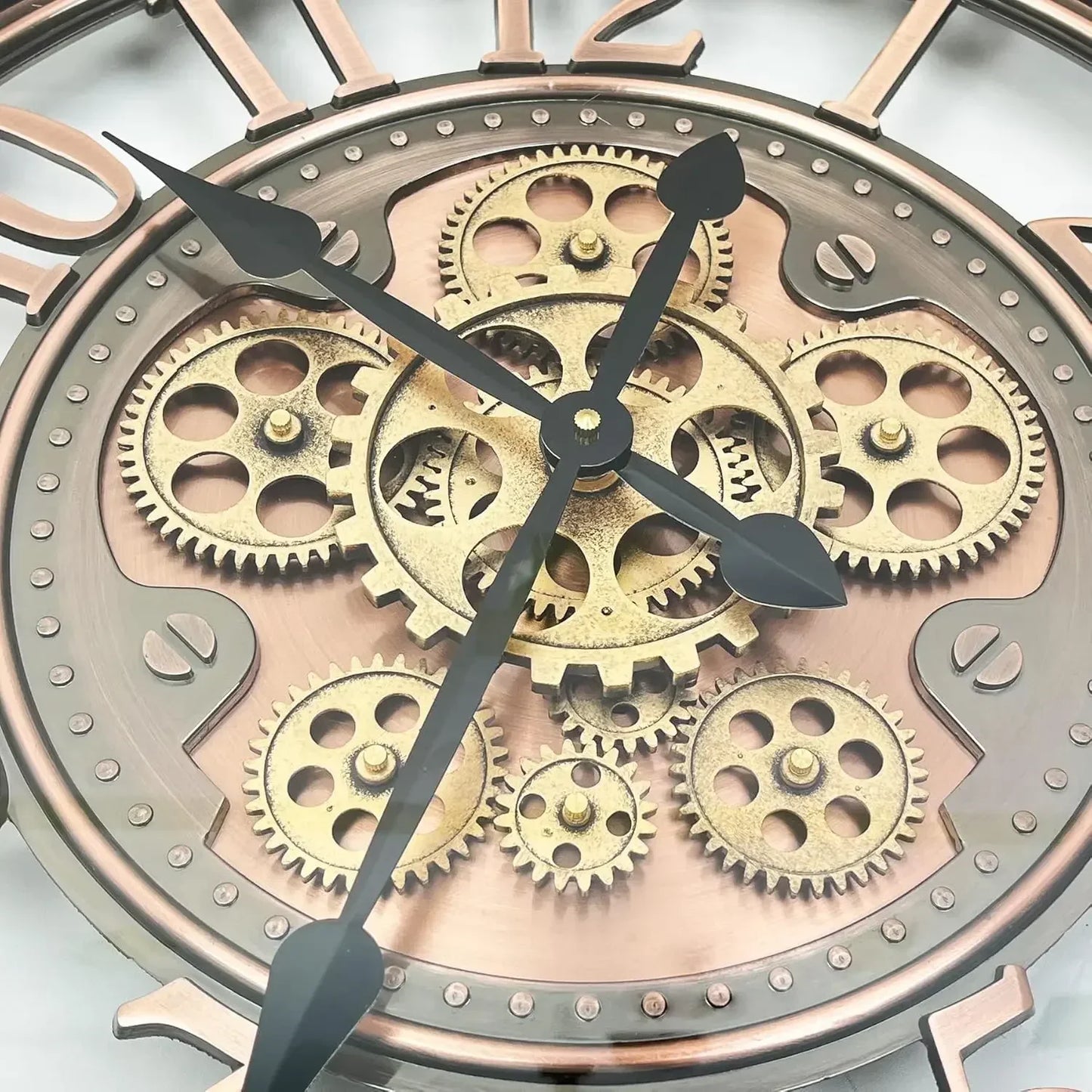 Industrial Steampunk Wall Clock with Real Moving Gears