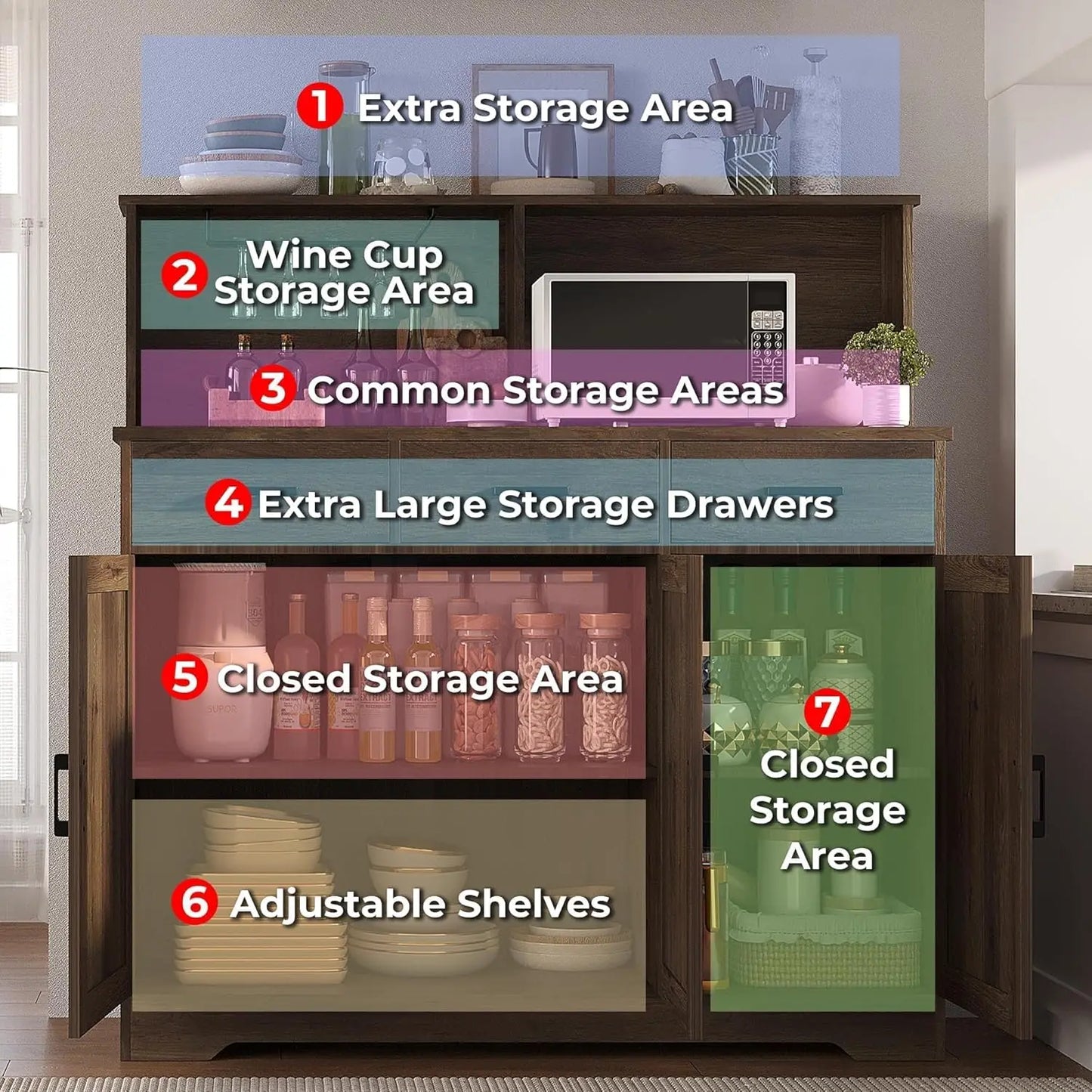 Farmhouse Buffet Cabinet or Coffee Bar Pantry for Kitchen & Dining Room