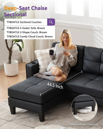 Sectional Sofa with Cup Holders & USB