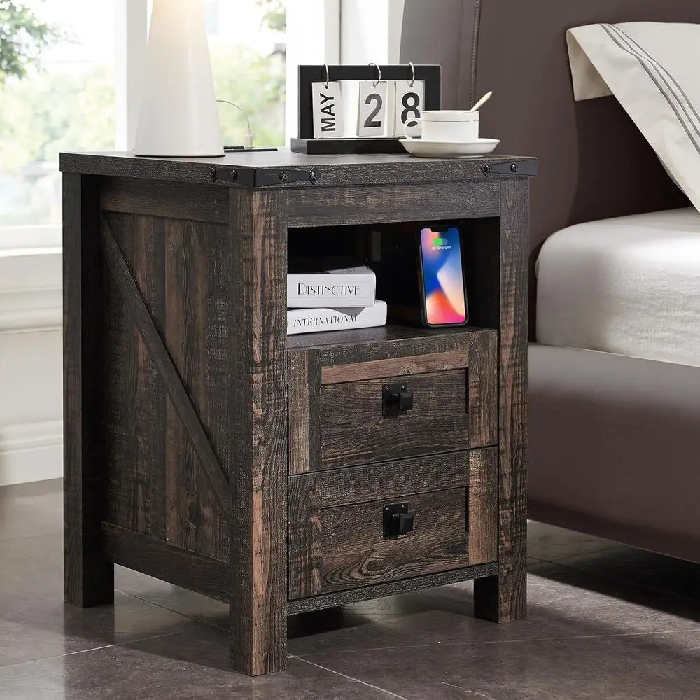Rustic Farmhouse Set of 2 Nightstands