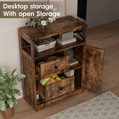 Farmhouse Kitchen Cabinet with 2 Drawers & Shelves