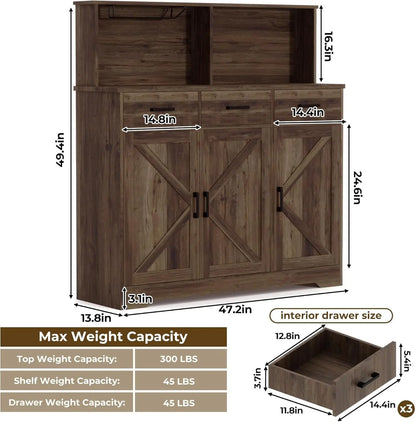 Farmhouse Buffet Cabinet or Coffee Bar Pantry for Kitchen & Dining Room