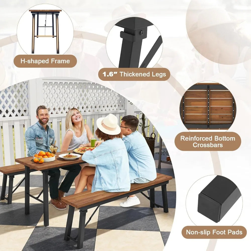 Outdoor Foldable Wood Dining Table for Patio or Camping