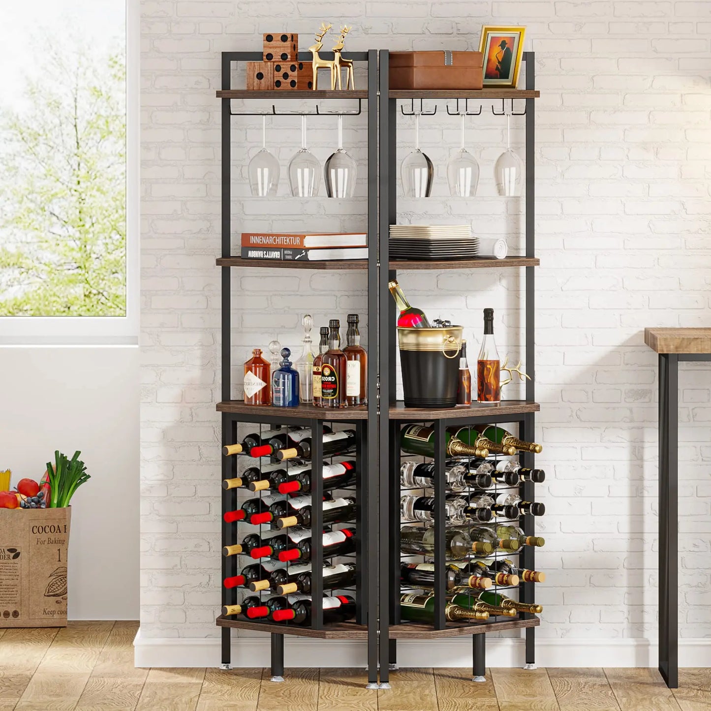 Corner Shelf Wine Rack Bar Cabinet with Glass Holder