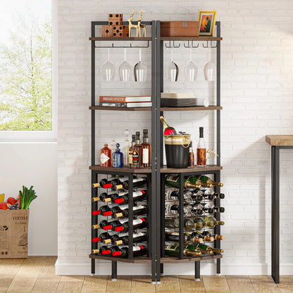 Corner Shelf Wine Rack Bar Cabinet with Glass Holder
