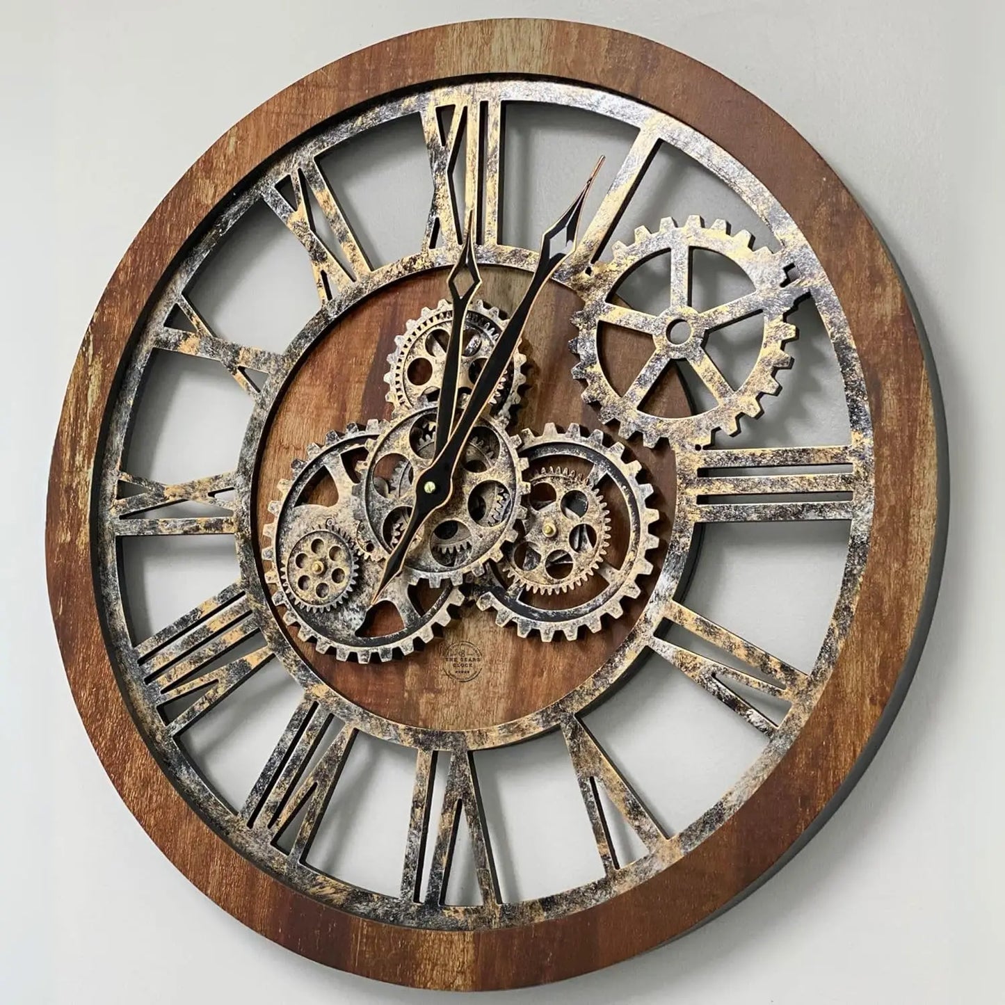 Industrial Farmhouse Wall Clock with Real Moving Gears