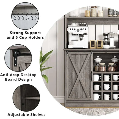 Farmhouse Style Coffee Bar Cabinet with Hutch