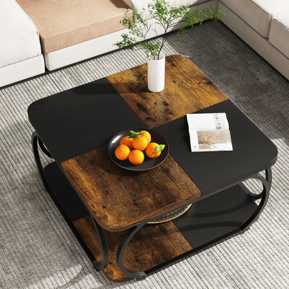 Farmhouse Coffee Table with Wood Storage Shelf