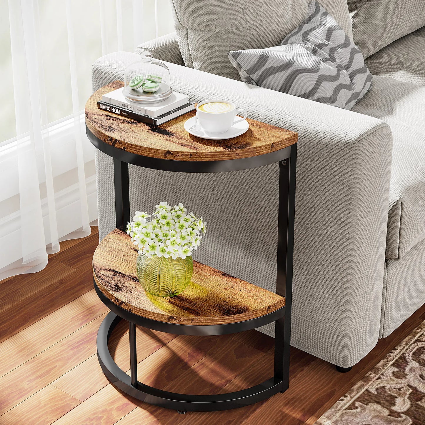 Farmhouse Industrial Semi Circle End Table