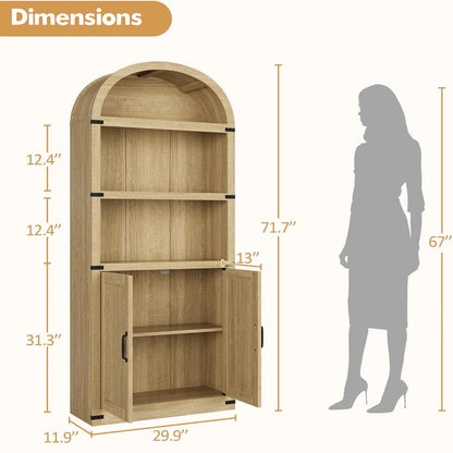 71.5" Tall, Arched Farmhouse Bookshelf & Cabinet with Doors