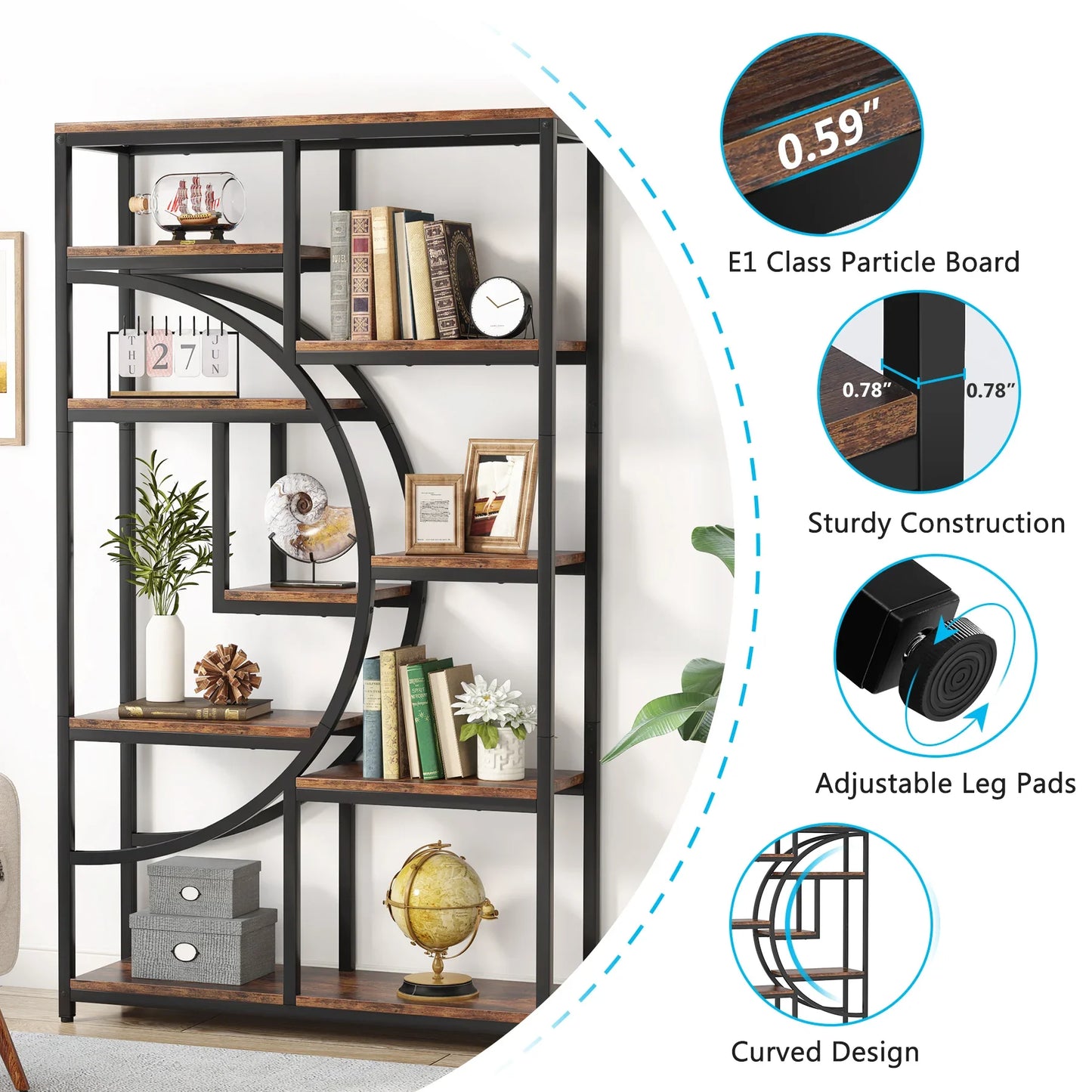 68.89" Tall Farmhouse Industrial Bookshelf & Display
