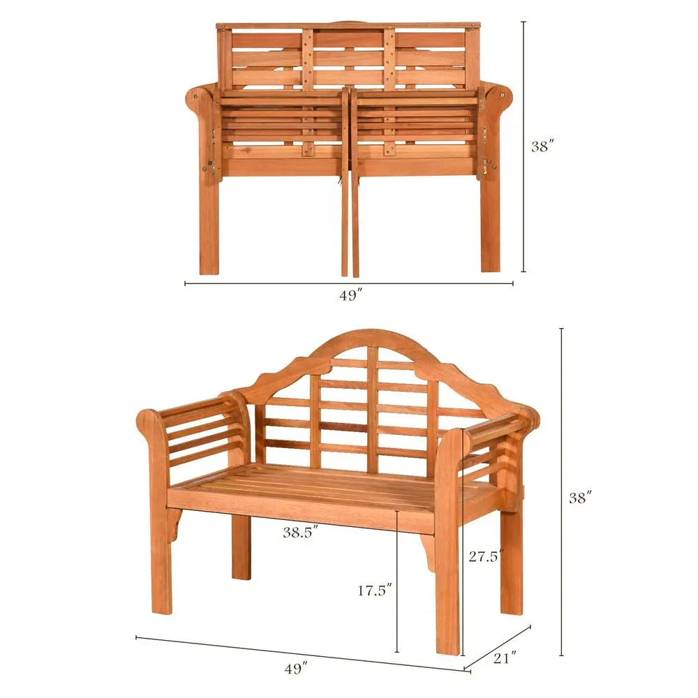 Folding Wooden Outdoor Bench with Backrest