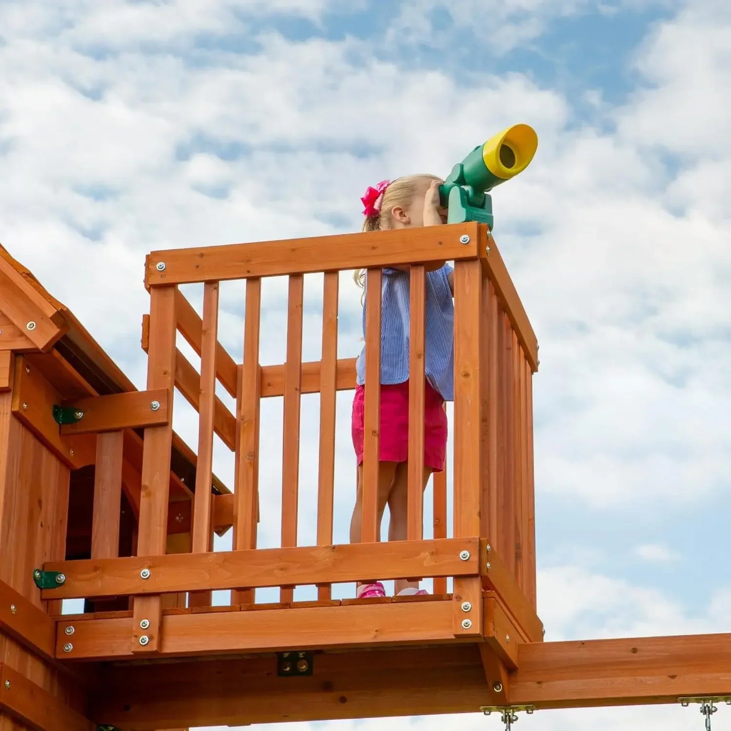 Wooden Clubhouse Fort with Swing Set & Slide