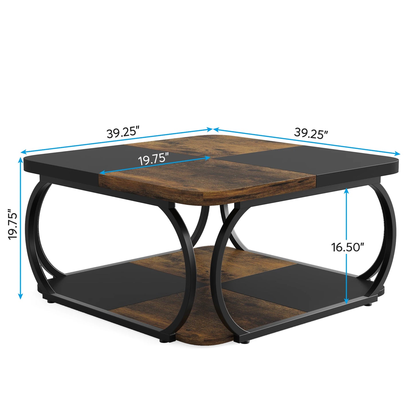 Farmhouse Coffee Table with Wood Storage Shelf