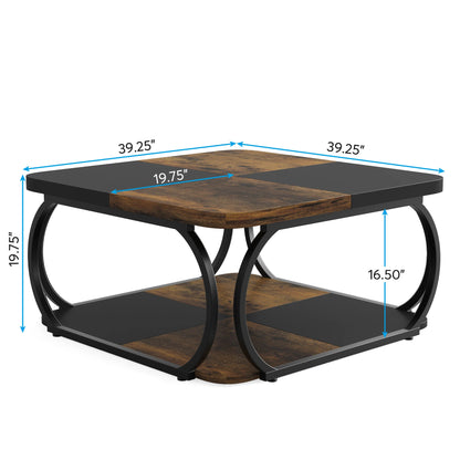 Farmhouse Coffee Table with Wood Storage Shelf