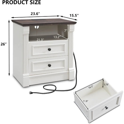 Farmhouse Nightstand with Charging Station