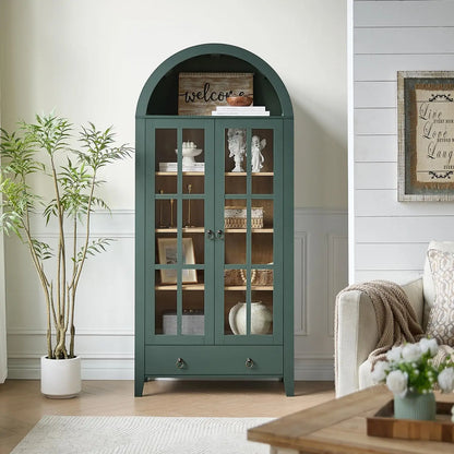 71” Tall, Arched Farmhouse Cabinet with Glass Doors