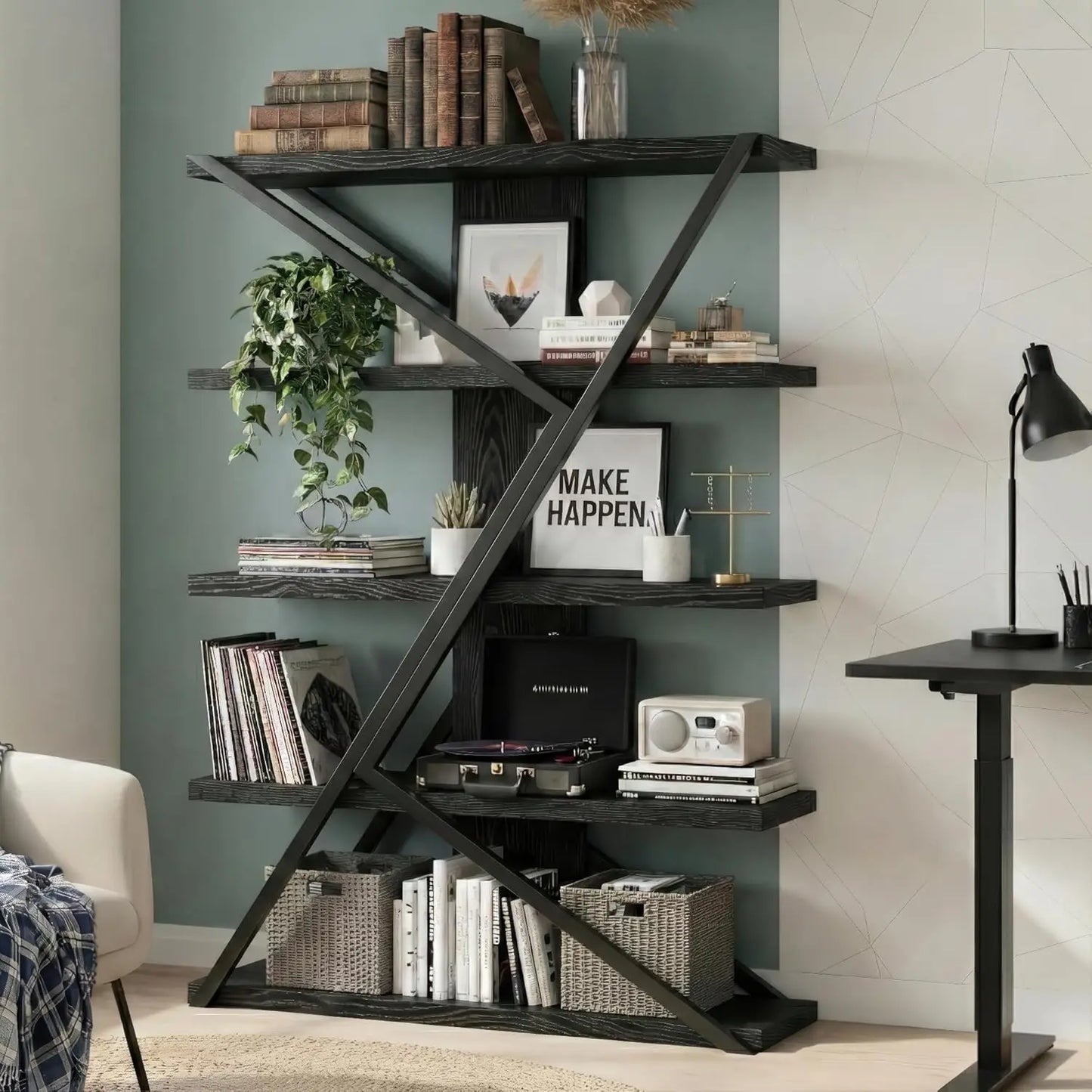 5-Tier Industrial Rustic Bookcase Display