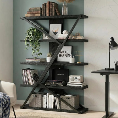 5-Tier Industrial Rustic Bookcase Display