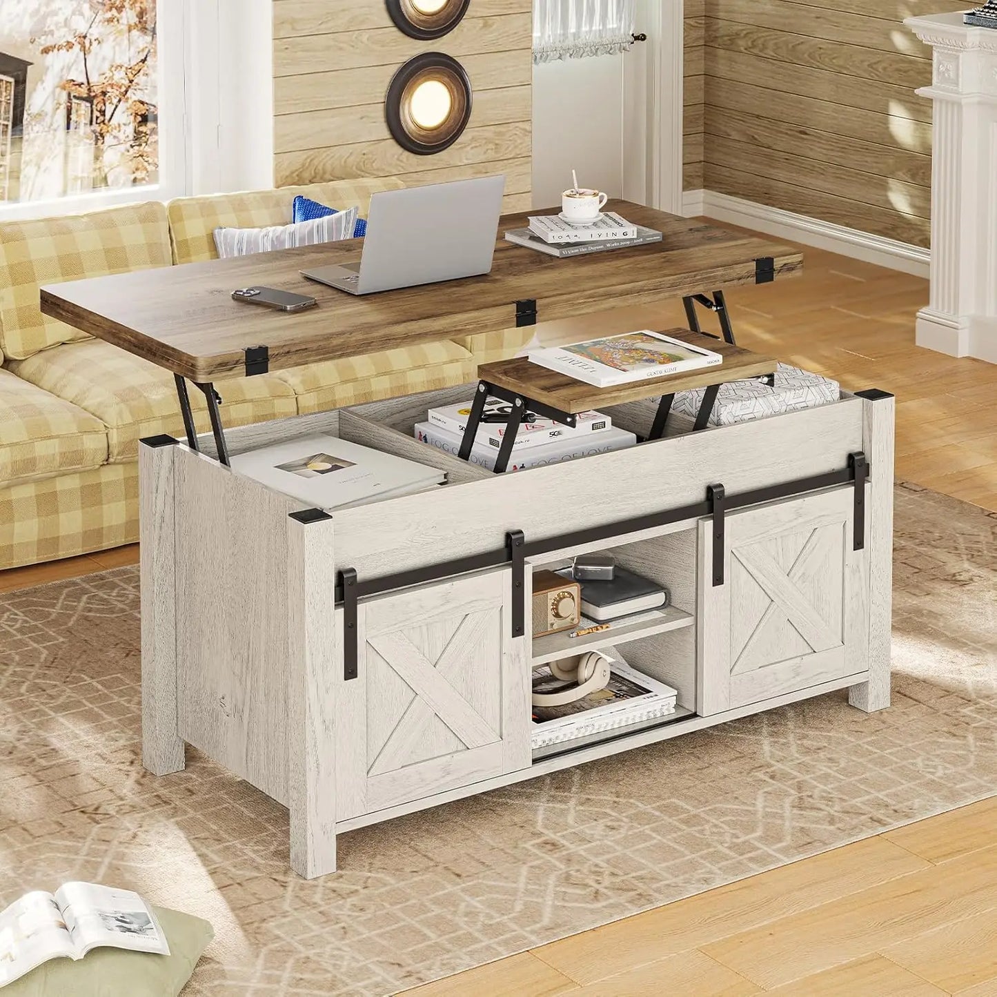 Lift Top Farmhouse Coffee Table with Storage
