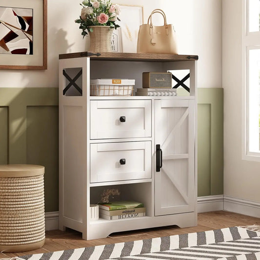 Farmhouse Kitchen Cabinet with 2 Drawers & Shelves