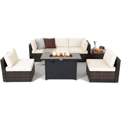 7 Piece Patio Furniture Set with Fire Pit Table
