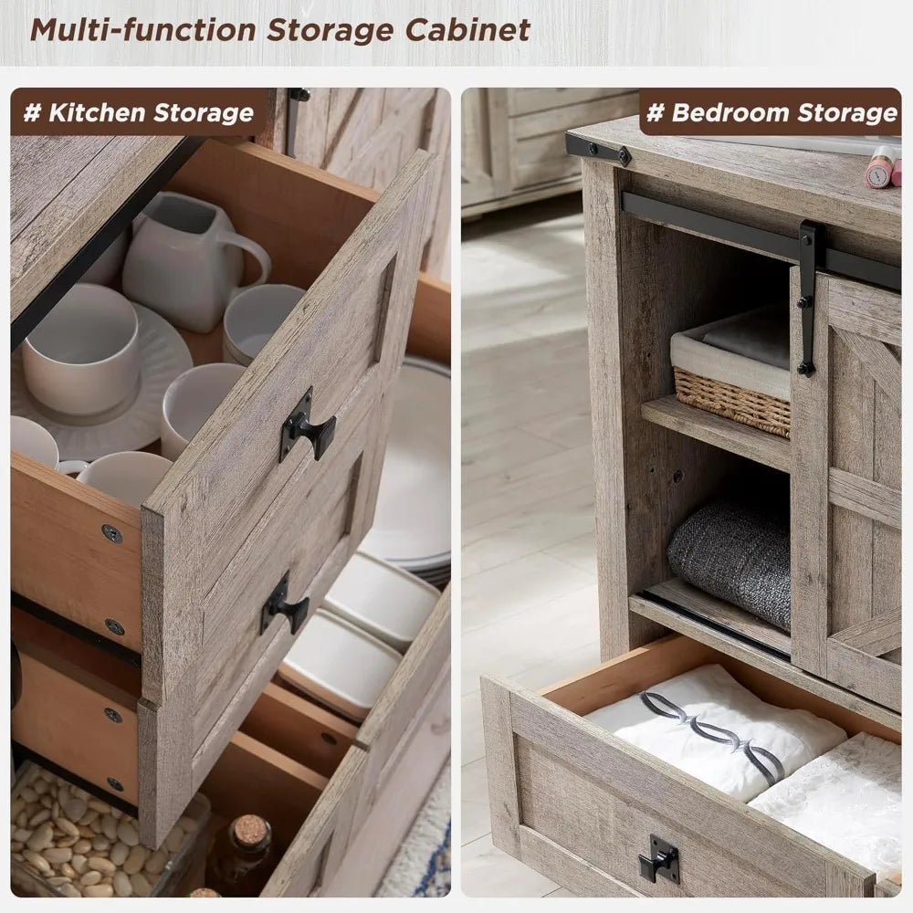 Farmhouse Buffet Cabinet with 2 Sliding Barn Doors