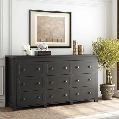 Wooden Dresser for Bedroom with 9 Drawers & Metal Handles